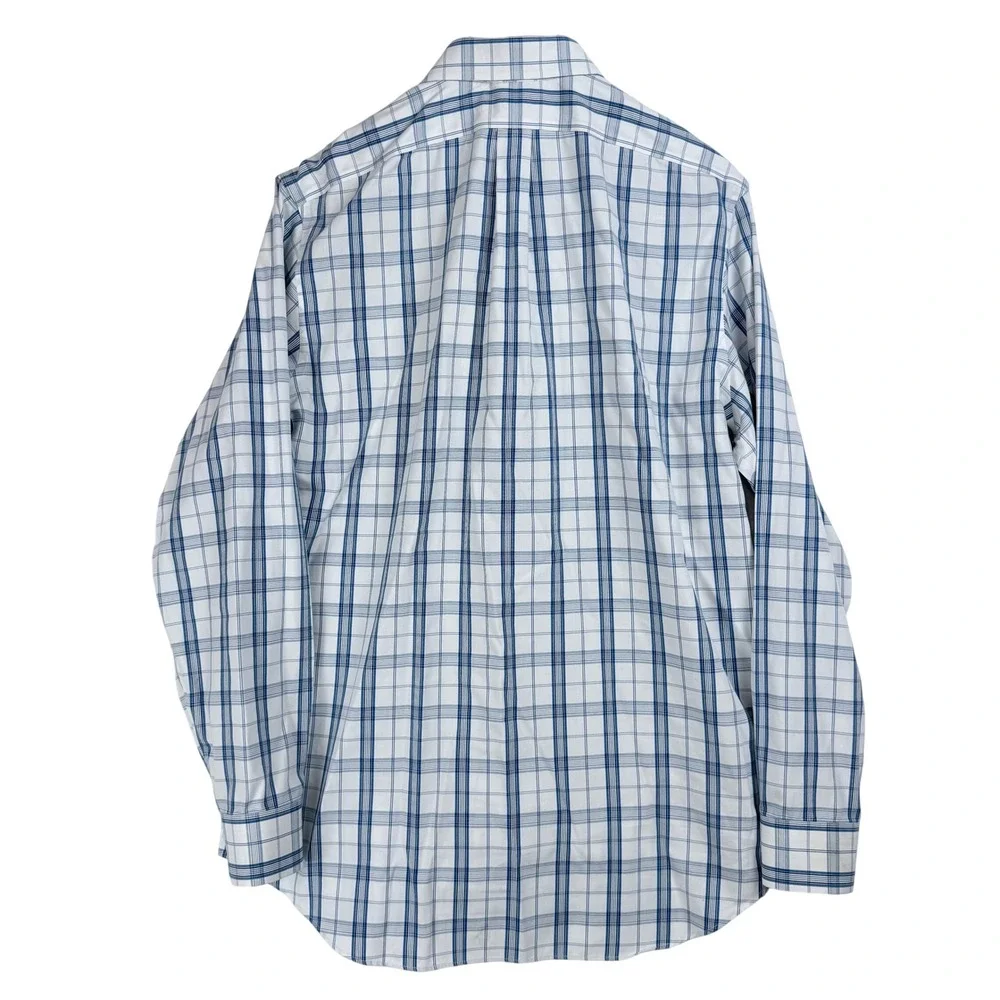 Banana Republic Mens L 16-16.5 Blue Plaid Non-Iron Classic Fit Preppy Office